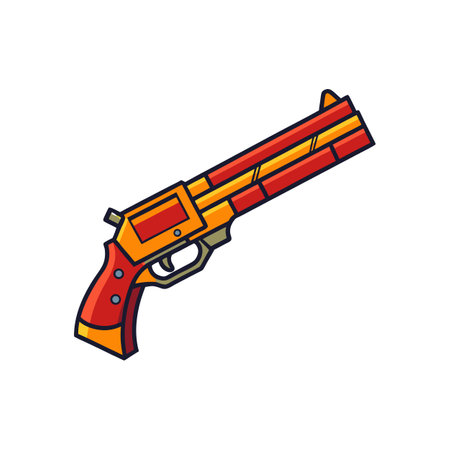 Stylized Futuristic Handgun Illustration in Red and Orange Tonesのイラスト素材