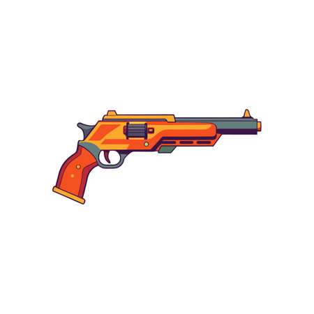 Illustrated retro ray gun in orange tones against whiteのイラスト素材