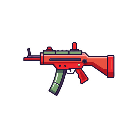 Stylized Submachine Gun Illustration with Bold Outlines and Colors