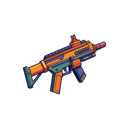 Stylized Orange Assault Rifle Illustration Isolated on White Backgroundのイラスト素材