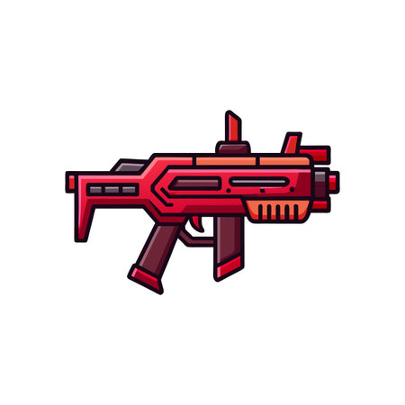 Stylized red and maroon futuristic rifle illustration on white