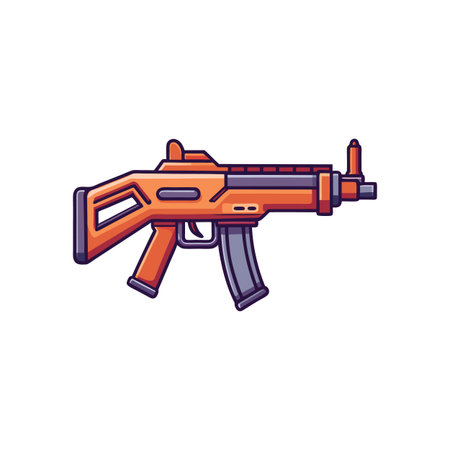 Stylized orange submachine gun illustration with outlined detailsのイラスト素材