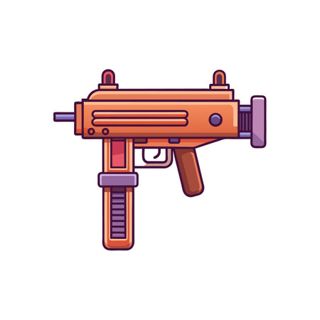 Stylized orange and purple cartoon submachine gun vector image