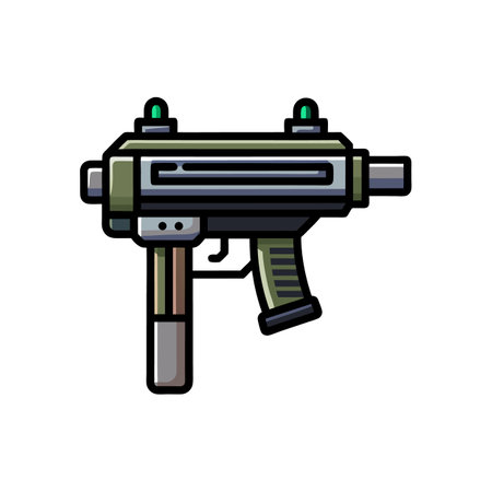 Stylized SMG weapon illustration with thick outlines on whiteのイラスト素材