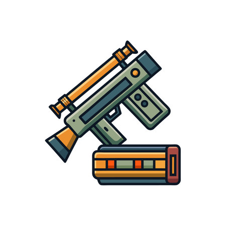 Illustrated rocket launcher and ammunition clip flat vector imageのイラスト素材