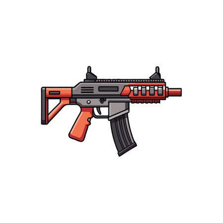Isolated cartoon assault rifle with orange accents on whiteのイラスト素材