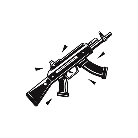 Illustrated AK-47 rifle in black and white designのイラスト素材