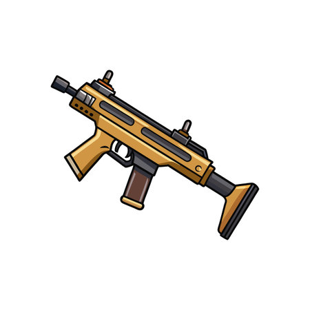 Cartoon style golden submachine gun illustration isolated on whiteのイラスト素材