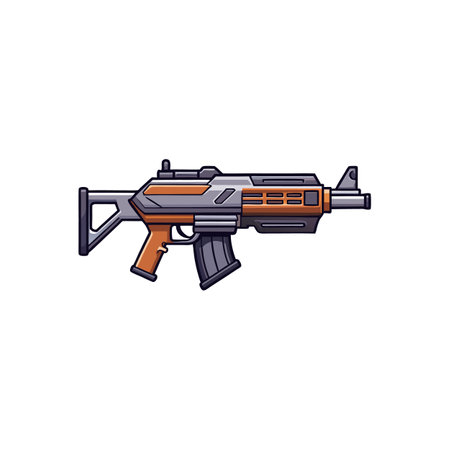 Stylized futuristic assault rifle with orange accents isolated illustration