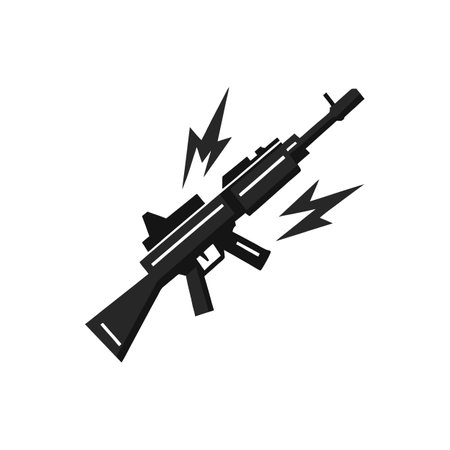 Stylized automatic rifle with energy sparks illustration on whiteのイラスト素材