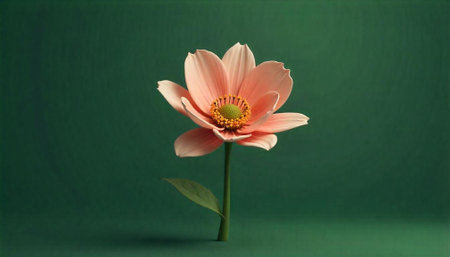 Single flower on green background, pastel colors, studio shotの写真素材
