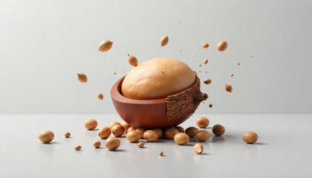 Macadamia nut explosion in a wooden bowl still life