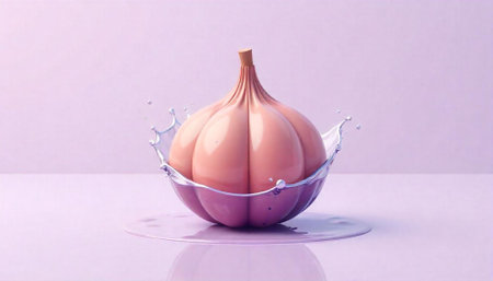 Abstract onion bulb with water splash on pastel backgroundの写真素材