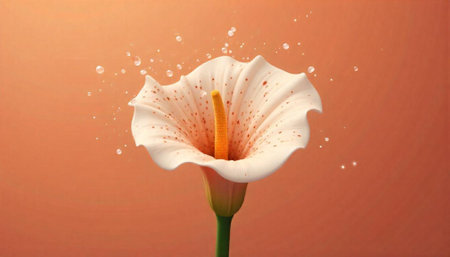 Elegant calla lily with water droplets against peach backgroundの写真素材