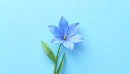 Single blue flower on light blue background, nature themeの写真素材