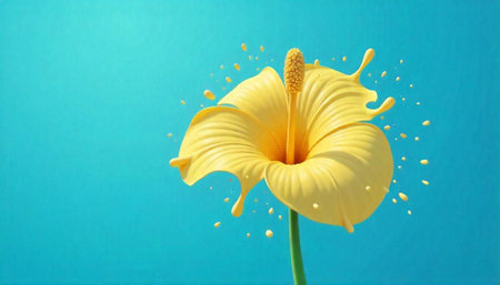 Vibrant yellow hibiscus flower blooming on a turquoise background