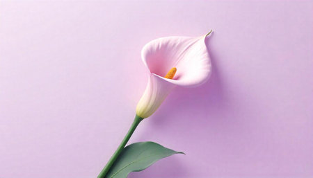 Elegant pink calla lily on a soft lilac backgroundの写真素材