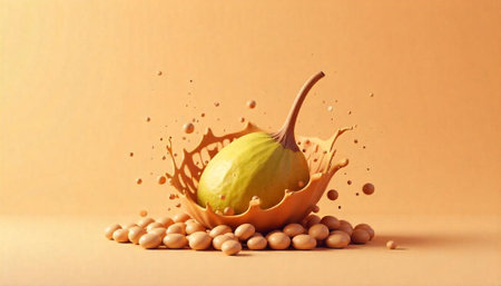 Gourd surrounded by a liquid splash on egg sphere