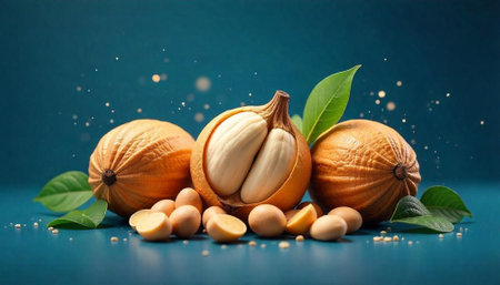 Santol fruits arrangement against dark turquoise background with leaves