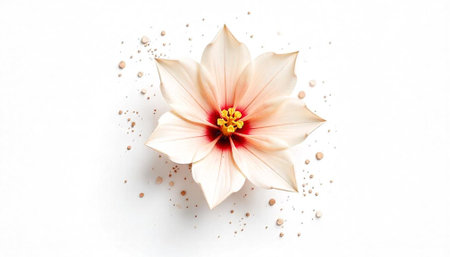 Elegant White Flower with Gold Accents on Clean Backgroundの写真素材