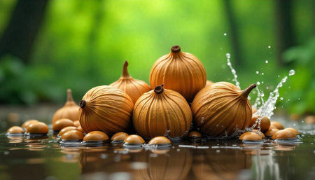 Pumpkins and water with splashing, nature background image