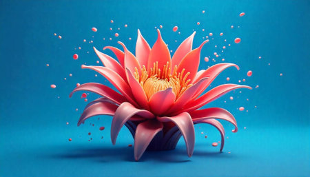 Pink flower with yellow center against vibrant blue background