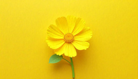 Bright yellow flower against a monochromatic vibrant yellow backdropの写真素材