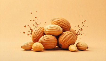 Pile of caramel colored melon fruits in a studio setting