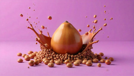 Abstract object with sphere explosion on purple colored background