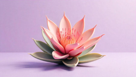 Elegant lotus flower on pastel purple, peaceful floral design