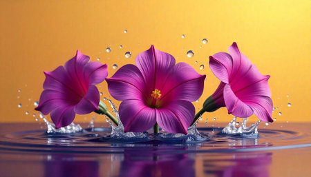 Pink flowers create ripples in the water, artistic rendering