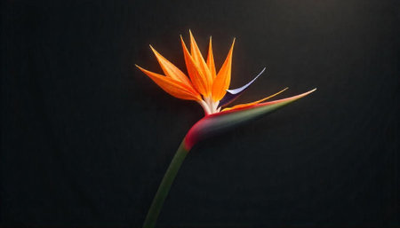Bird of paradise flower isolated against a dark backdrop