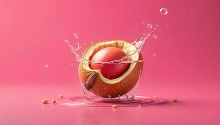 Fresh fruit with water splash on vibrant pink background