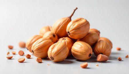 Pile of ripe orange fruits on a white surface