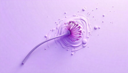 Monochromatic purple flower in liquid with ripple effect