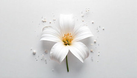 Elegant white lily with pearls and water droplets compositionの写真素材