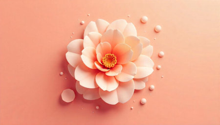 Delicate peach flower with spheres on a pastel backgroundの写真素材