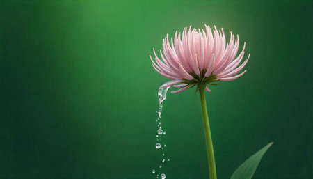 Pink coneflower dripping water against a saturated green backgroundの写真素材