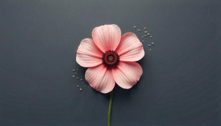 Minimalist pink flower against a moody gray backdrop imageの写真素材