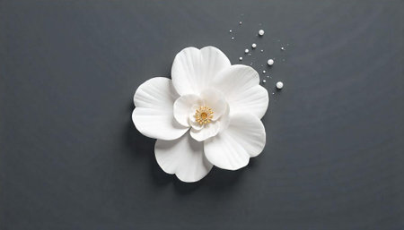 Elegant white flower with pearls on a dark gray background