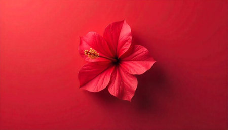 Elegant hibiscus flower in full bloom on red backdropの写真素材