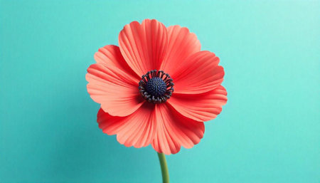 Elegant coral flower on soft teal background creates tranquilityの写真素材