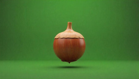 Stylized acorn illustration on a vibrant green background imageの写真素材