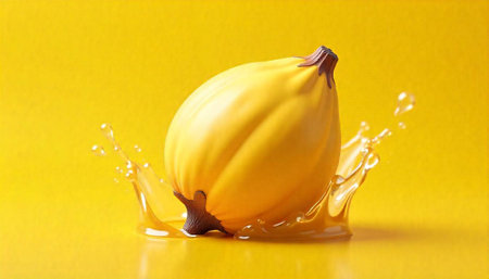 Yellow fruit splash on matching background creating vibrant sceneの写真素材