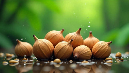 Group of Figs on a Reflective Surface with Bokehの写真素材