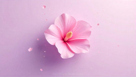 Elegant pink hibiscus blossom with petals on pastel background