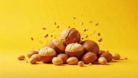 Festive holiday chocolate eggs and nuts in playful arrangement