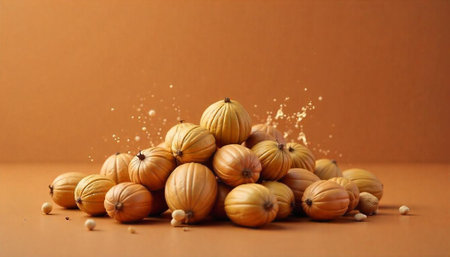 Pile of small gourds on a brown monochrome background