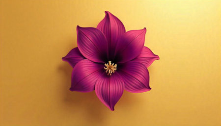 Elegant magenta flower with symmetrical petals on gold background