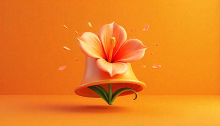 Stylized hibiscus flower with orange background